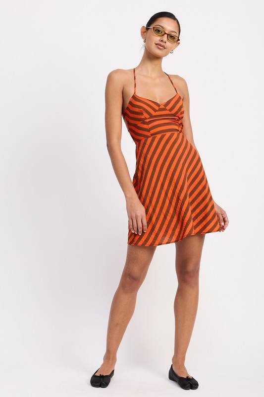 STRAPPY BACK BIAS CUT MINI DRESS
