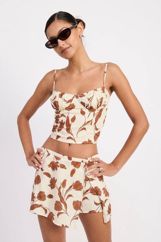 RUCHED FLORAL SWEETHEART CROP TOP