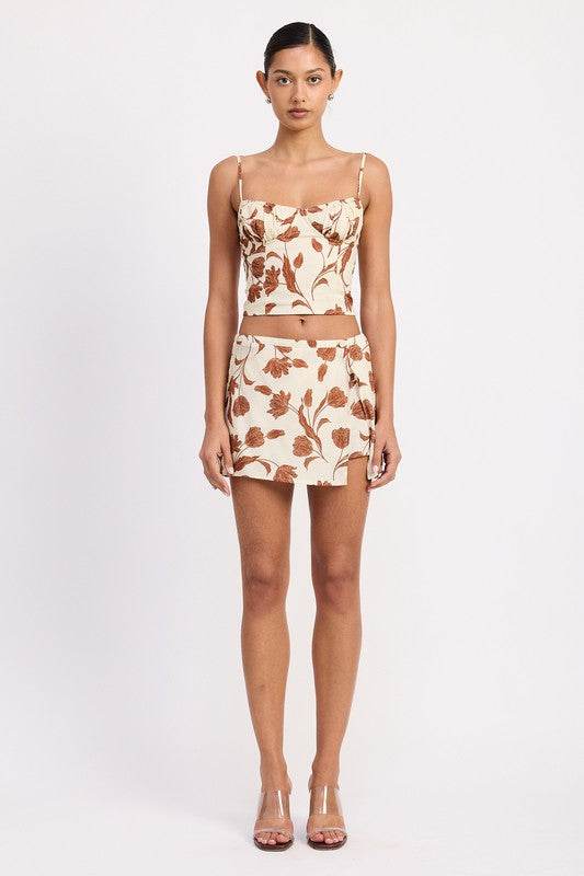 RUCHED FLORAL SWEETHEART CROP TOP