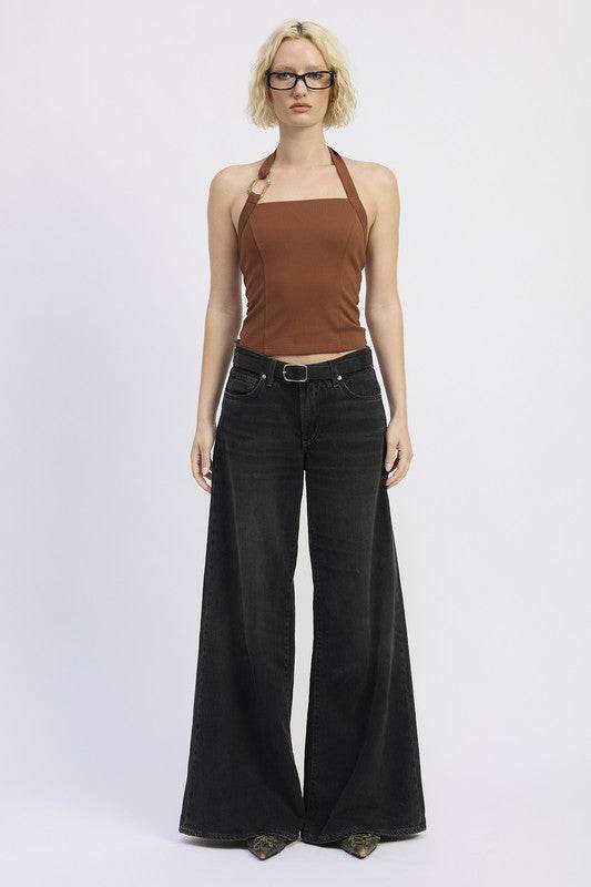 CHAIN LINK HALTER KNIT TOP