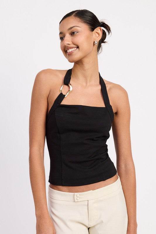 CHAIN LINK HALTER KNIT TOP