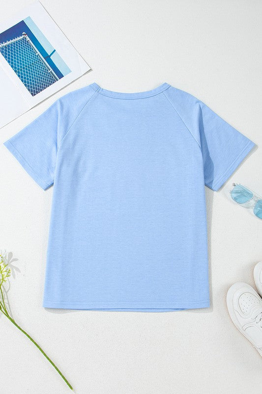 Women Striped Patch Front Casual Tee