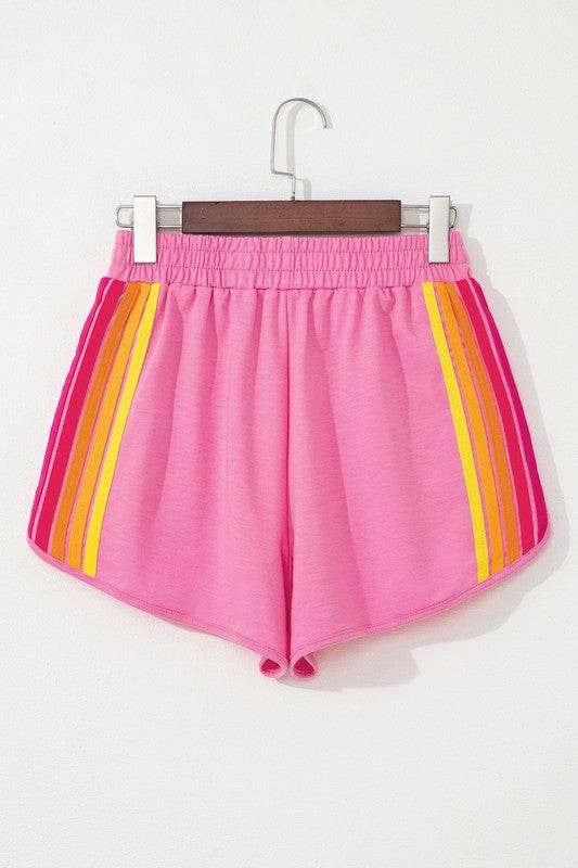 Color Block Elastic High Waist Active Shorts