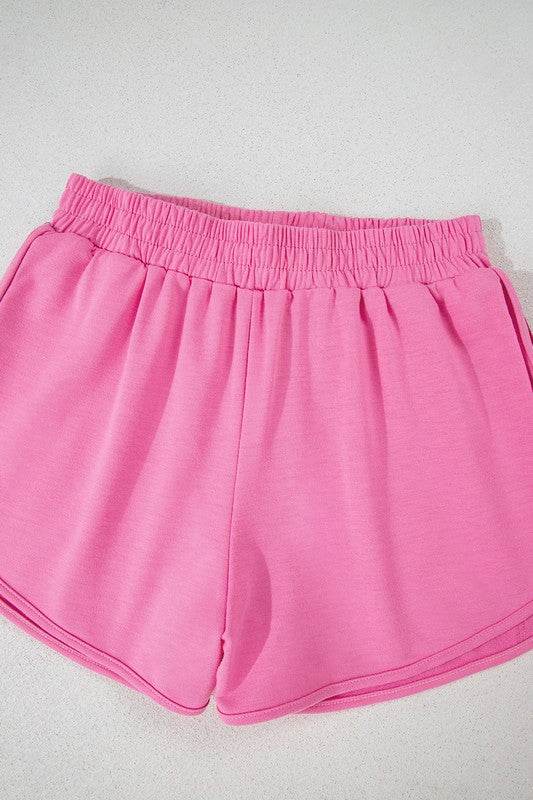 Color Block Elastic High Waist Active Shorts