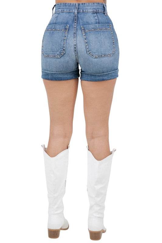 Willow Studded Denim Short in Medium Wash