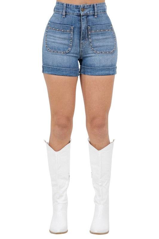 Willow Studded Denim Short in Medium Wash