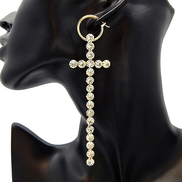 6mm Stone Cross Huggie Hoop Dangle Earrings