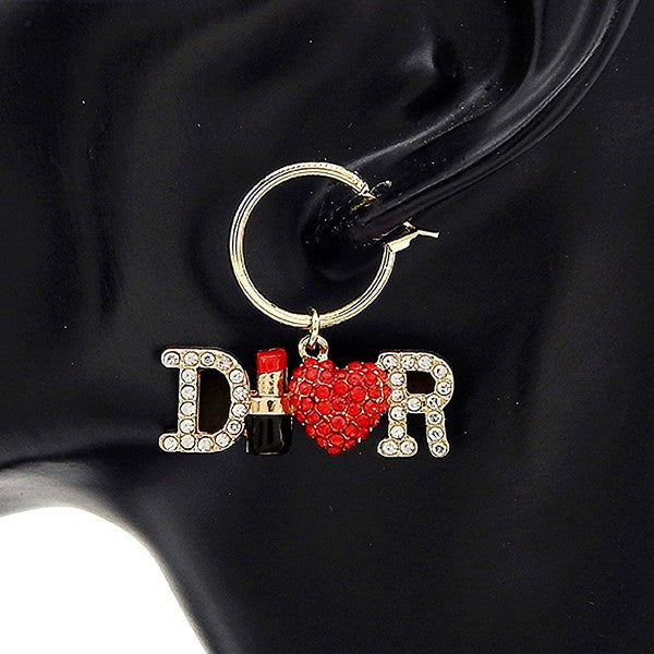 LUxury Inspired D Lipsti Heart R Hoop Earrings