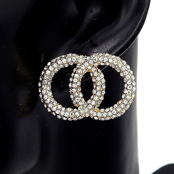 Pave Rhinestone Setting Infinity Link Earrings
