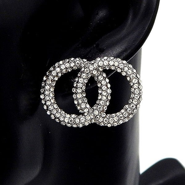 Pave Rhinestone Setting Infinity Link Earrings
