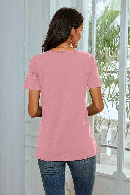 Star Print Color Block Round Neck T Shirt