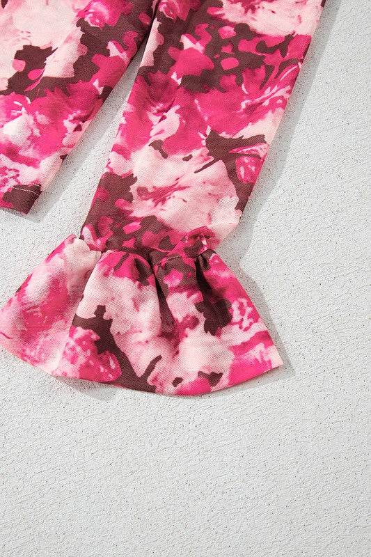 Rose Floral Mesh Flounce Sleeve Mock Neck Blouse