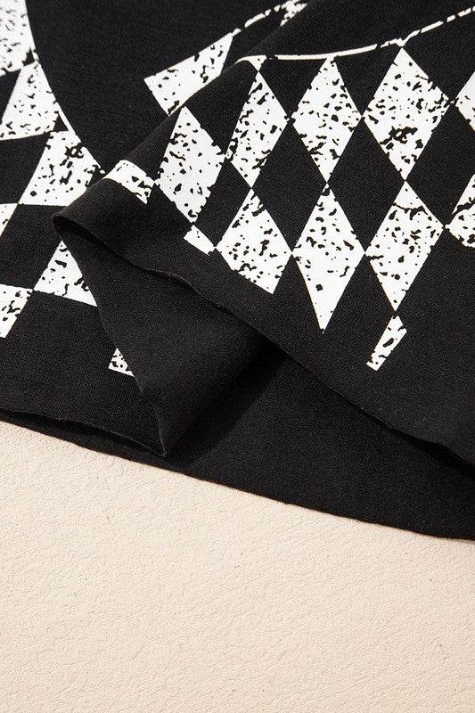 Checkerboard Peace Sign Printed Round Neck T Shirt