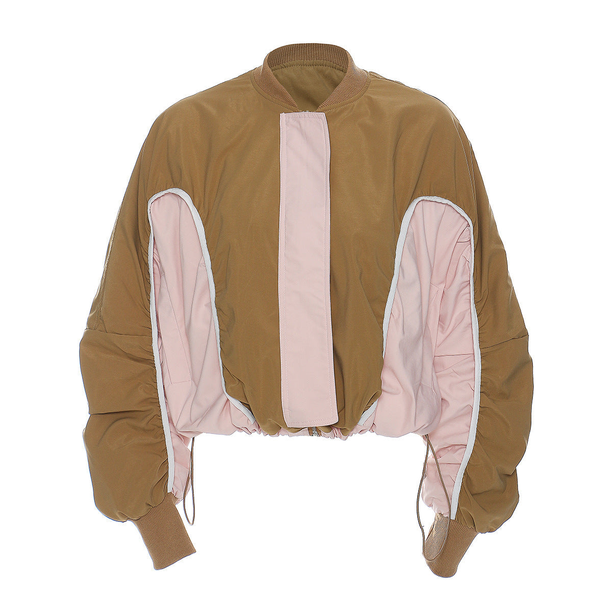 Autumn Winter Women Clothing Special Interest Design Street All Match Contrast Color Drawstring Loose Casual Jacket