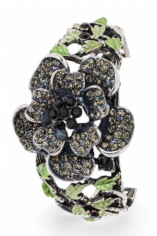 Crystal Flower Statement Hinged Bangle