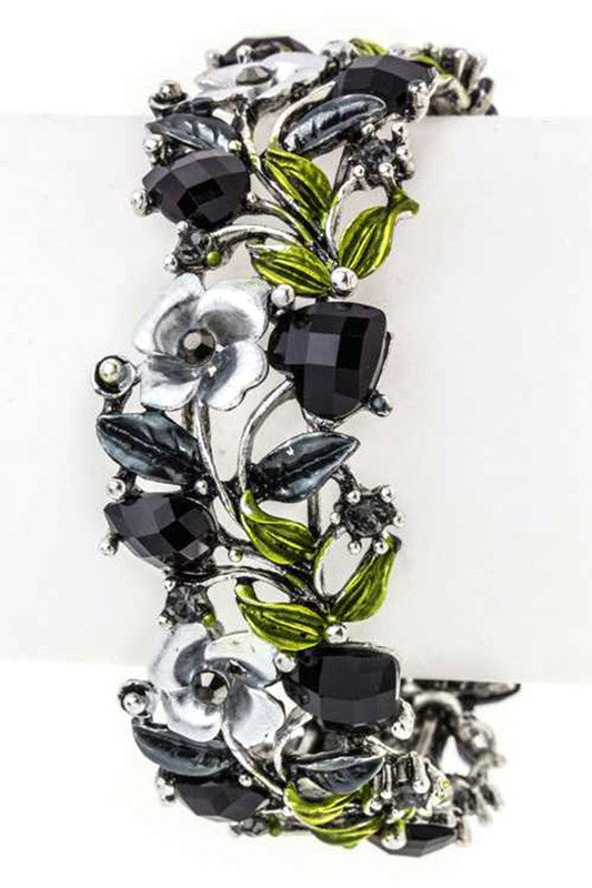 Mix Crystals Leaf Open Bangle - Wide