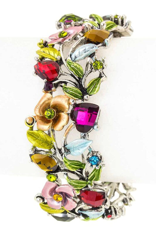 Mix Crystals Leaf Open Bangle - Wide