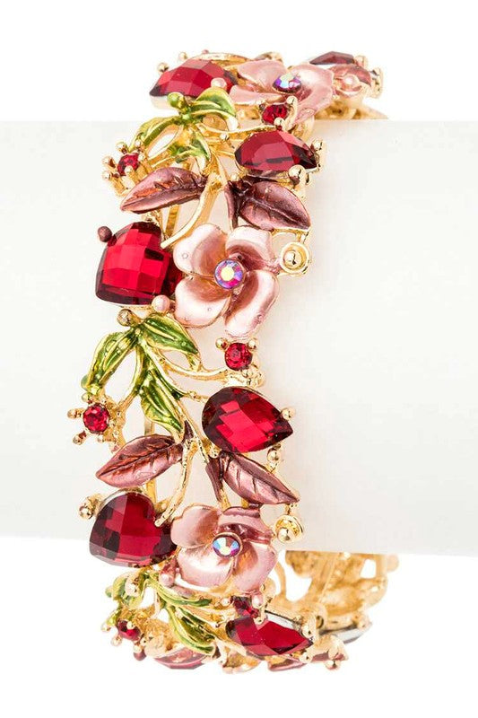 Mix Crystals Leaf Open Bangle - Wide