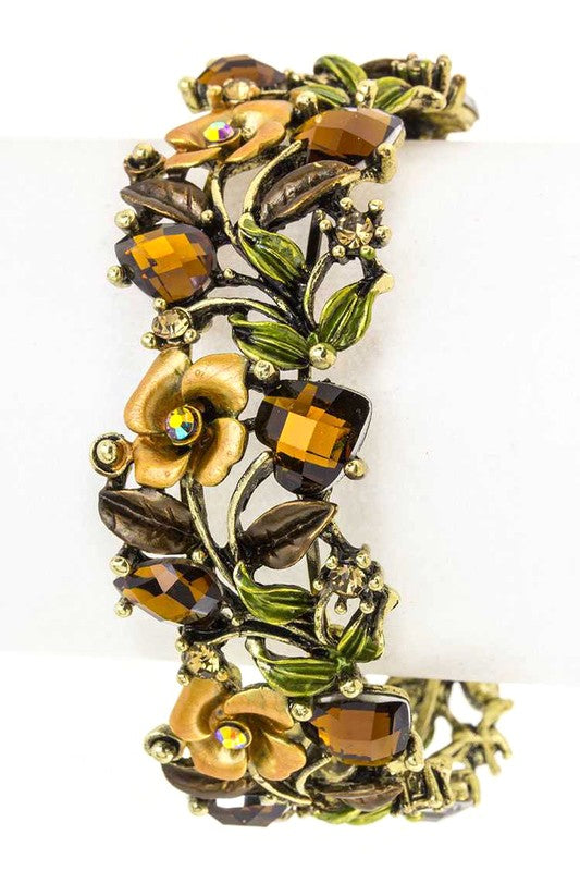 Mix Crystals Leaf Open Bangle - Wide