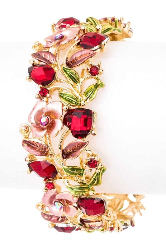 Mix Crystals Leaf Open Bangle - Wide