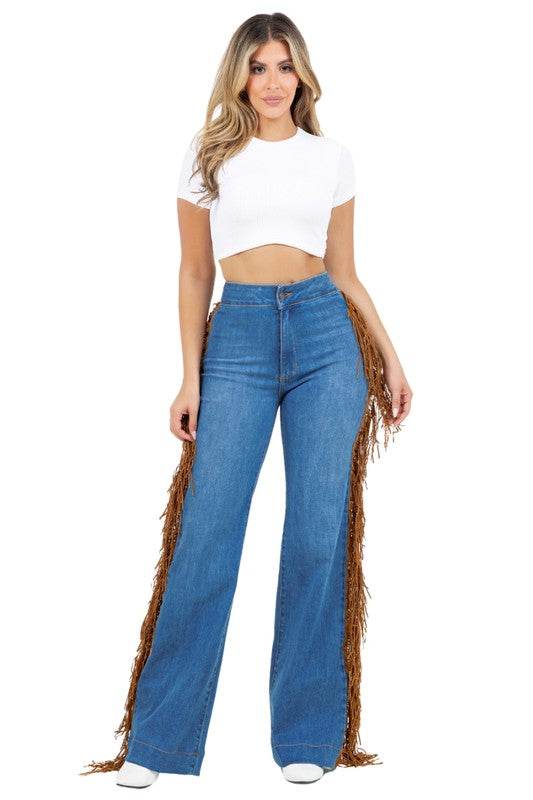 Harley Wide Leg Fringe in Medium Wash