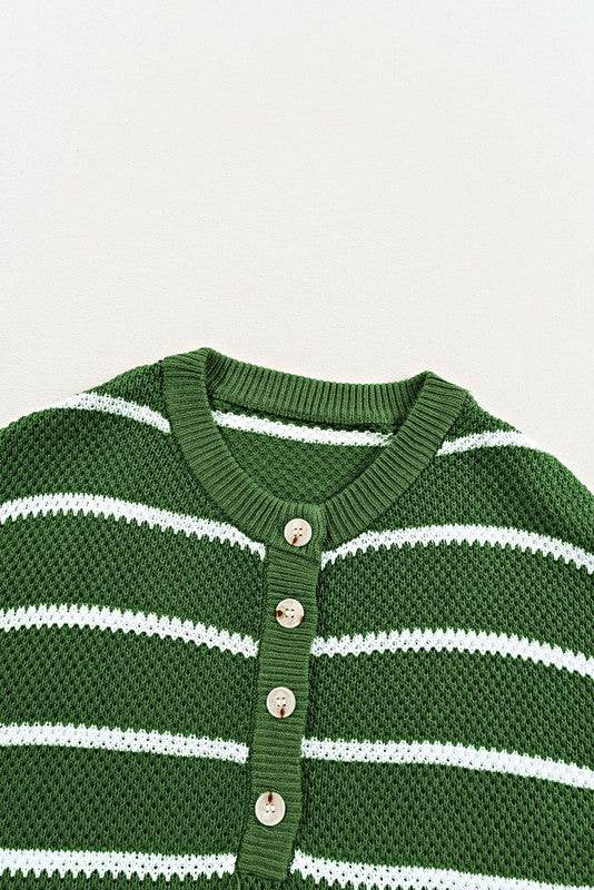 Stripe Drop Shoulder Oversized Henley Knit Tee