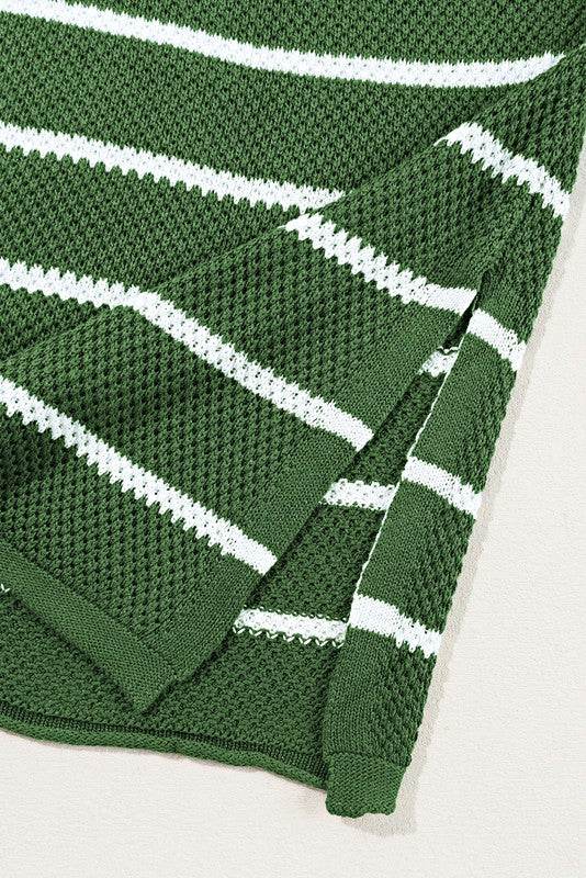 Stripe Drop Shoulder Oversized Henley Knit Tee