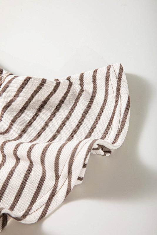 Striped Ruffle Sleeve Round Neck Cotton Top
