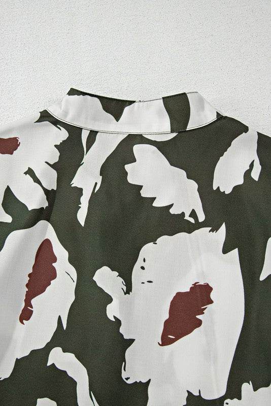 60s Flower Frill Neck Loose Blouse