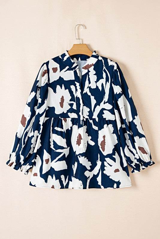 60s Flower Frill Neck Loose Blouse