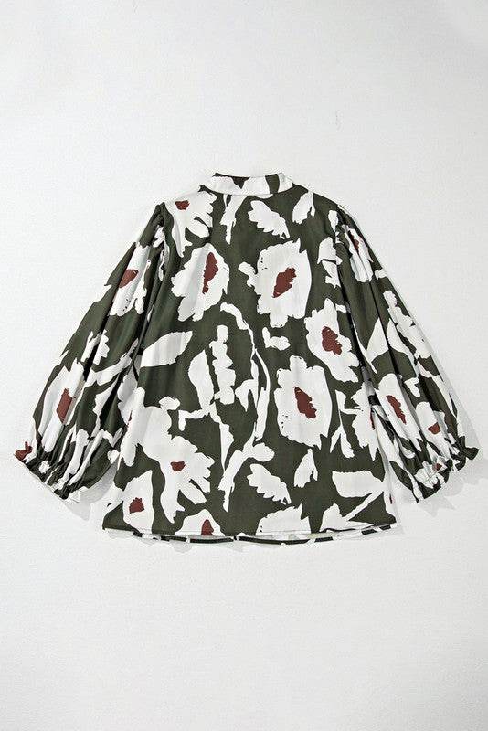 60s Flower Frill Neck Loose Blouse