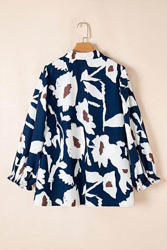 60s Flower Frill Neck Loose Blouse