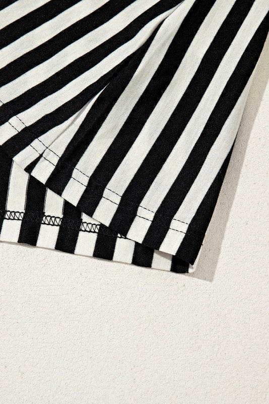 Cotton Striped Batwing Sleeve Oversized Top