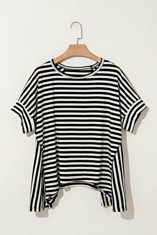 Cotton Striped Batwing Sleeve Oversized Top