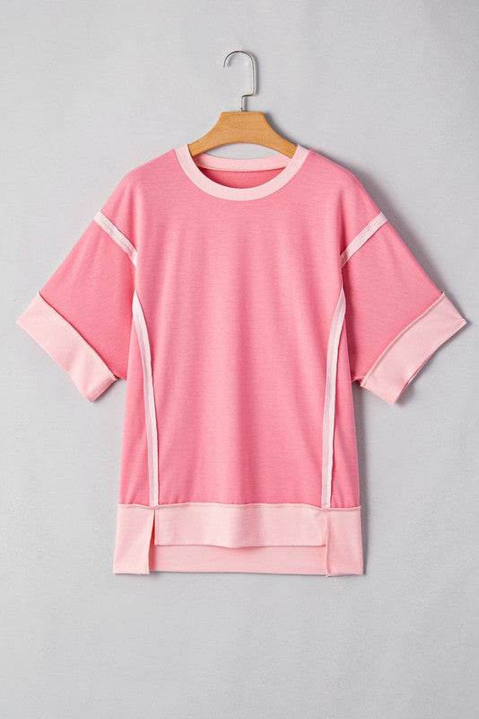 Cotton Peach Half Raw Seam High Low Side Split Top