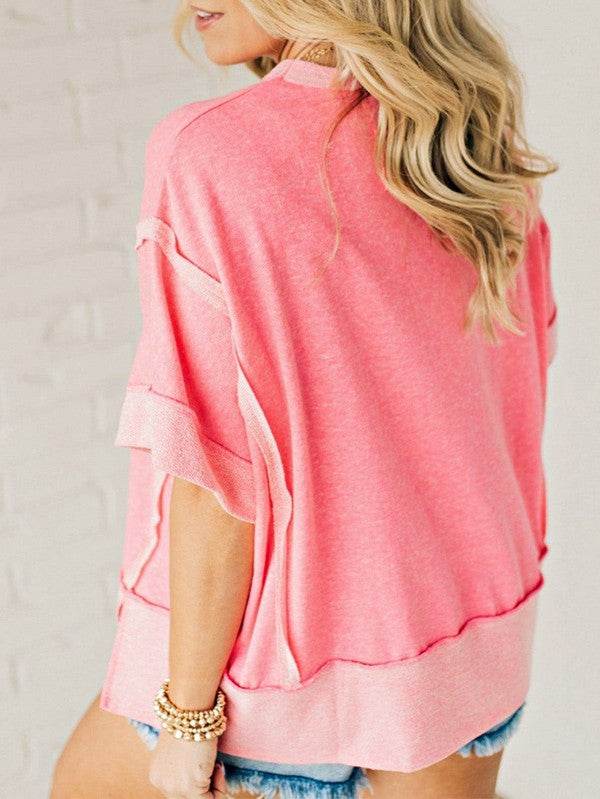 Cotton Peach Half Raw Seam High Low Side Split Top