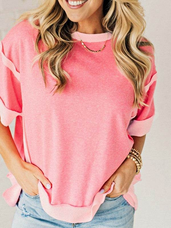 Cotton Peach Half Raw Seam High Low Side Split Top
