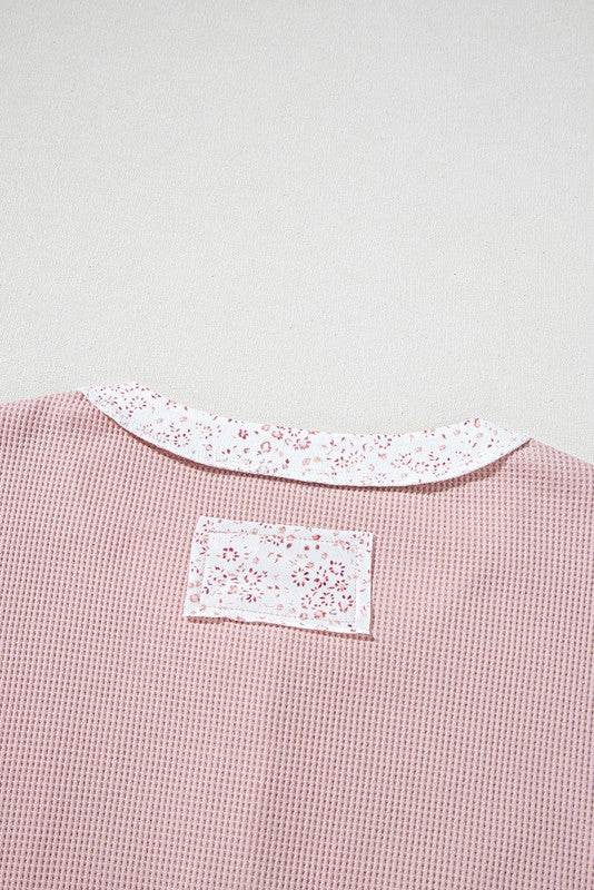 Cotton Pink Waffle Floral Patchwork Exposed Top