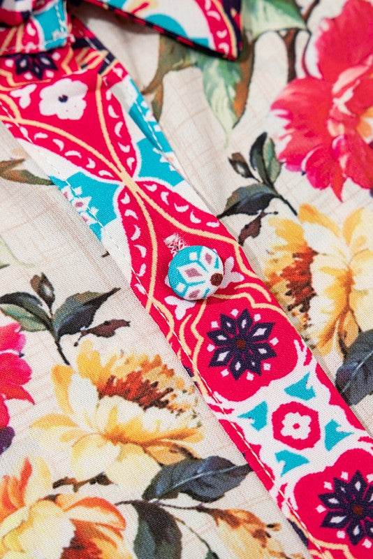 Rose Floral Ethnic Print Ruffle Mini Dress