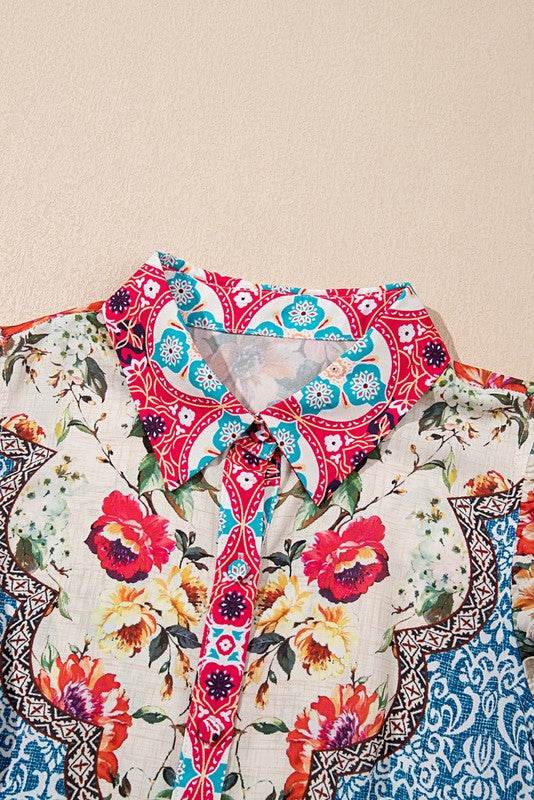 Rose Floral Ethnic Print Ruffle Mini Dress