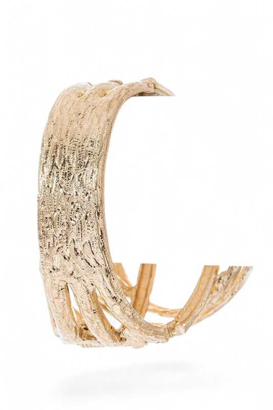 Pearl Accent Oversize Textured Hinged Bangle