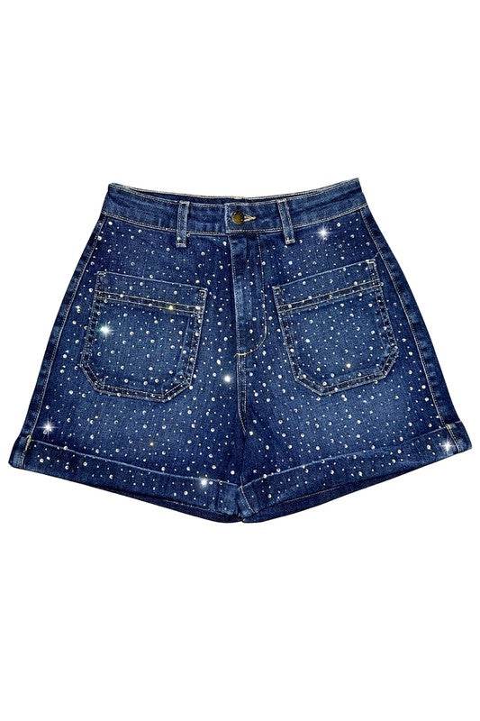 The Willow Denim Short Rhinestones Dark Wash