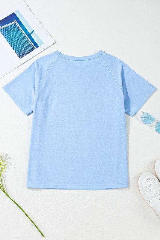 Cotton Blue Raglan Short Sleeve Sweatshirt