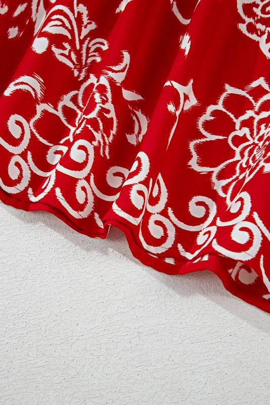 Red Floral Spaghetti Strap Empire Waist Maxi Dress