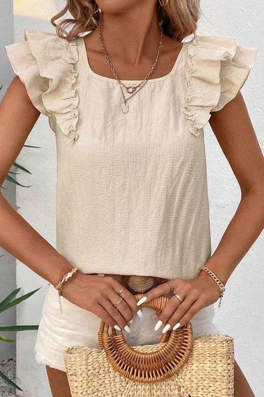 Textured Bow Knot Frilled Butterfly Sleeve Blouse