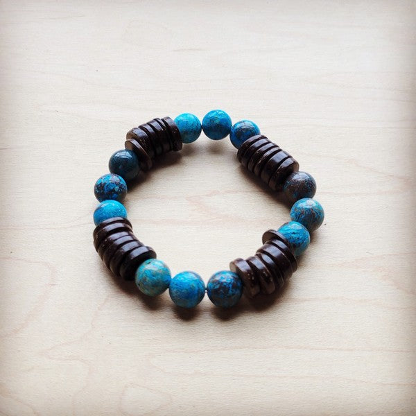 xxOcean Agate and Wood Stretch Bracelet