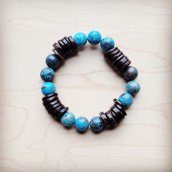 xxOcean Agate and Wood Stretch Bracelet