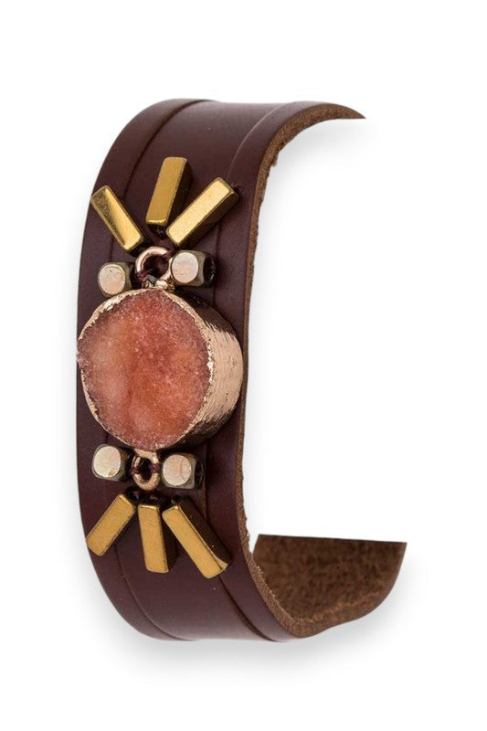 Genuine Druzy Leather Cuff