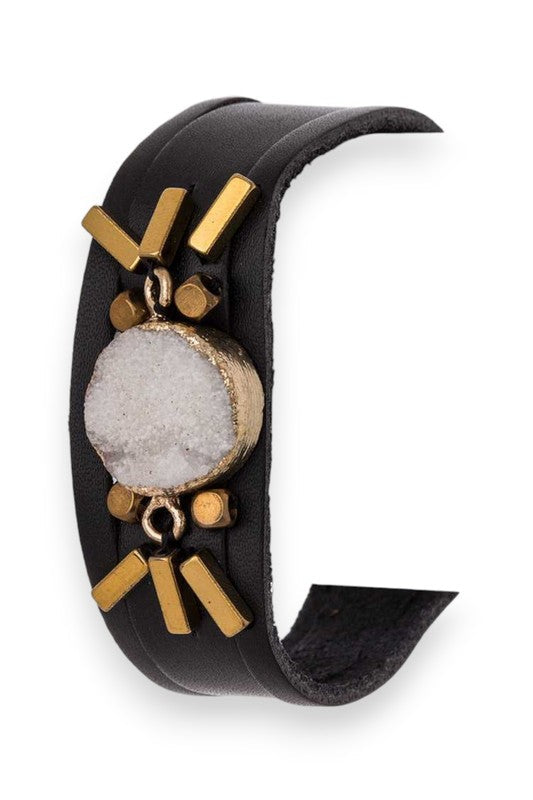 Genuine Druzy Leather Cuff