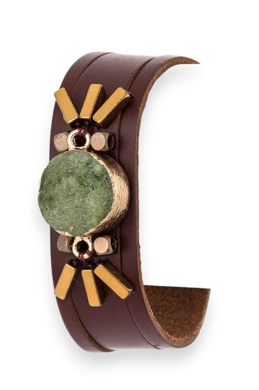 Genuine Druzy Leather Cuff